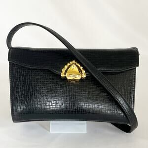 UNGARO Paris Vintage Black Logo Embossed Leather Bag Crossbody